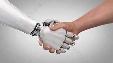 Robot and Man Shaking Hands. 3d render