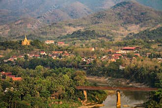 Luang Prabang on it`s hilly side at sundown, Luang Prabang Province, Laos,