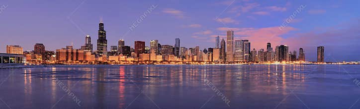 Chicago skyline at dawn