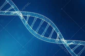 Digital DNA molecule, structure. Concept binary code human genome. DNA molecule with modified genes. 3D illustration