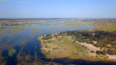 Okavango delta river on Namibia and Angola border