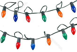 Two strings of christmas lights isolated on white