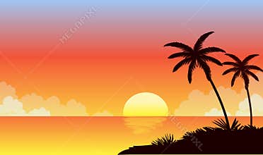 Summer sunset beach. Beach vector.Tropical beach.