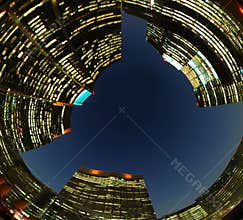 Modern buildings at sunset