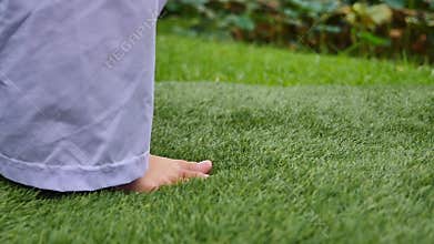 Buddhist women walking for meditation moving from left to right