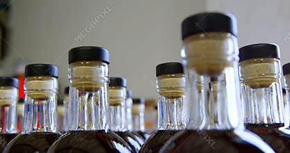 Liquor bottles arranged in factory 4k