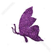 Butterfly made of realistic glitter dust on white background creative concept