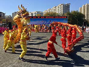 Student team performing dragon dance