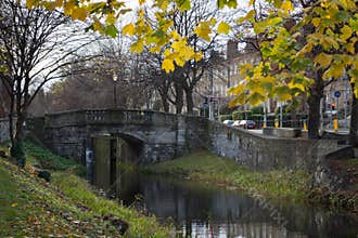Grand Canal in Dublin, Ireland on an autumn day