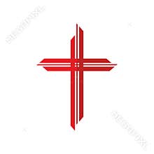 Church logo. Biblical symbol. Red cross.