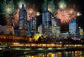 Fireworks over Melbourne city