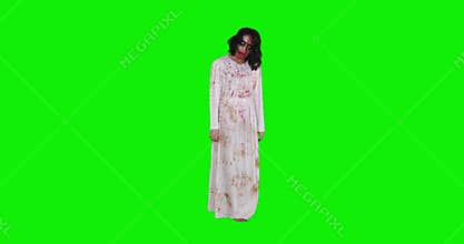 Creepy zombie woman with wounded face
