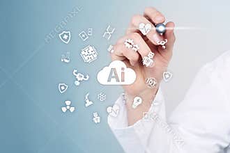 AI, artificial intelligence, in modern medical technology. IOT and automation.