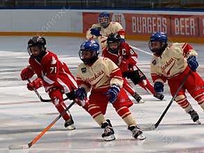 Childrens` Hockey Game Between Two Teams