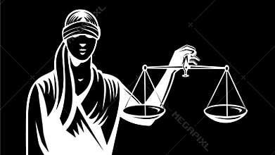 Lady Blindfold Holding Up Scales of Justice Retro 2D Animation