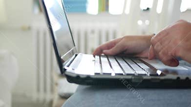 Businessman image sitting on the chair open laptop and start working