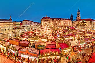 Dresden Christmas market, view from above, Germany, Europe. Christmas markets is traditional European Winter Vacations.