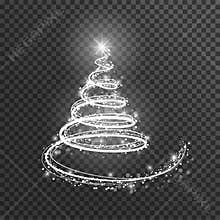 Christmas tree on transparent background. White light Christmas tree as symbol of Happy New Year, Merry Christmas