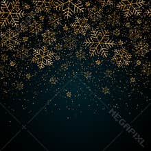 Christmas New Year background with gold snowflakes and glitter Blue festive winter background Christmas and New Year pattern