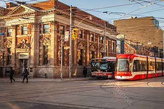 Toronto, Canada â€“ December 4th 2018 - Toronto streets with crowd and public traffic in the fall, early winter
