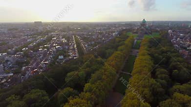 Aerial Brussels shot city park National Basilica of Sacred Heart