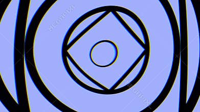 Hypnotic video pattern. Retro psychedelic animation with geometric shapes, blue background. Geometric loop background