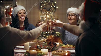 Family celebrating Christmas, dinner at home