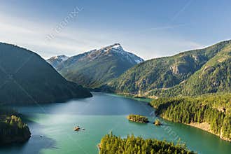 Beautiful Diablo lake in the mountains Washington state USA