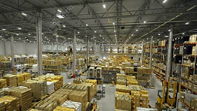 Industrial warehouse for storage products and goods drone view