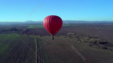 Colourful Red Blue Yellow Colours Hot Air Baloons Aerial Drone Flight Over Beautiful Autumn Forrest at Sunet Mountains