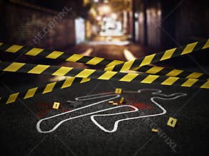 Crime scene of a murder case. 3D illustration