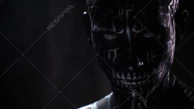 Scary man with intimidating look, appears from the smoke, 4k