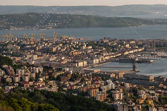 Beautiful aerial view of Trieste at sunset, Friuli Venezia Giulia, Italy