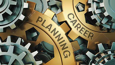 CAREER PLANNING concept. Gold and silver gear wheel background illustration. 3d render