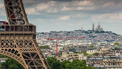 PARIS, FRANCE - JUNE 19, 2018: Eiffel Tower day timelapse. Fast movement.