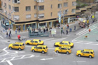 Yellow cabs driving through New York City