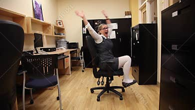 Woman excited to leave work