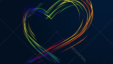 Wrapping colorful lines are creating a heart shape. Animated heart shape, motion graphic.