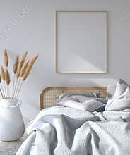 Bedroom interior with poster mockup, Scandinavian style