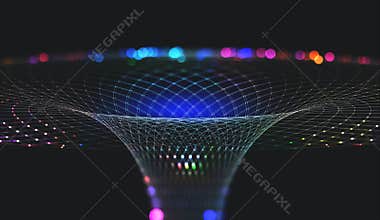 Abstract nanostructure and technologies of the future. Information funnel. Global network