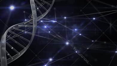 DNA animation on a dark background with light connections