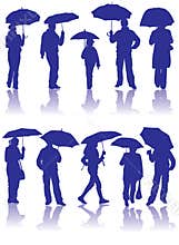Vector silhouettes man, women and child with umbrella