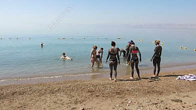 Dead Sea, Jordan Travel, Mud, People Swimming