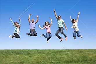 Young Friends Jumping and Having Fun