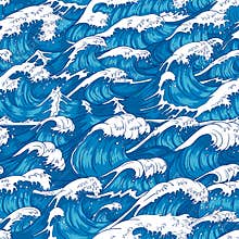 Storm waves seamless pattern. Raging ocean water, sea wave and vintage japanese storms print vector illustration