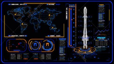 3D Yellow Blue HUD rocket interface motion graphic element