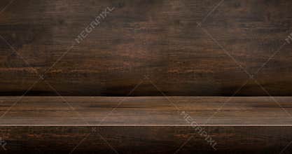 3D dark wood table studio background textured for product display with copy space for display of content design.Banner for