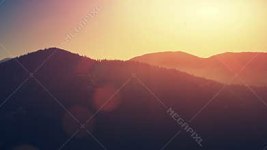 High mountain slope sunset hill chain aerial view