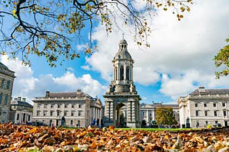 The Campanile of Trinity College with fall color