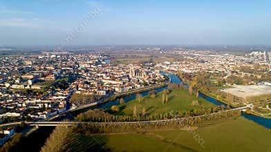 Aerial view of Saintes city in Charente Maritime